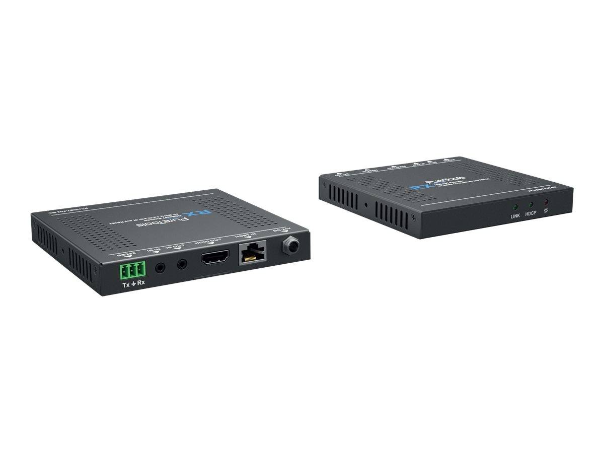 Zwei kompakte schwarze Netzwerk-Konvertierboxen in schräggestellten Ansichten, mit sichtbaren Ethernet-, Terminal- und Stromversorgungsanschlüssen.
