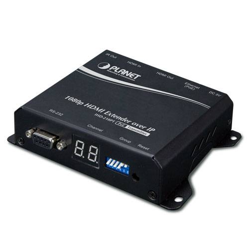Black Planet HD-3081 HDMI-Verlängerer über IP-Gerät mit HDMI-, RS-232- und DC-5V-Anschlüssen.