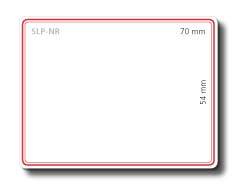 Leere rechteckige Etikettenvorlage mit abgerundeten Ecken und rotem Rand, gekennzeichnet mit „SLP-NR