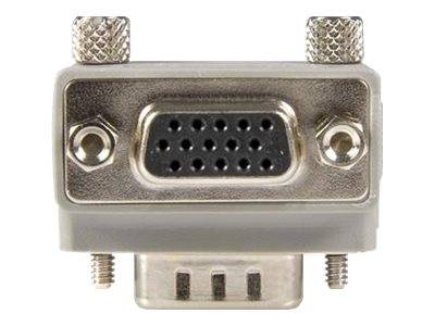 Nahaufnahme eines VGA-Computervideoanschlusses mit dem 15-poligen Buchsenport und den Metallbefestigungsschrauben.