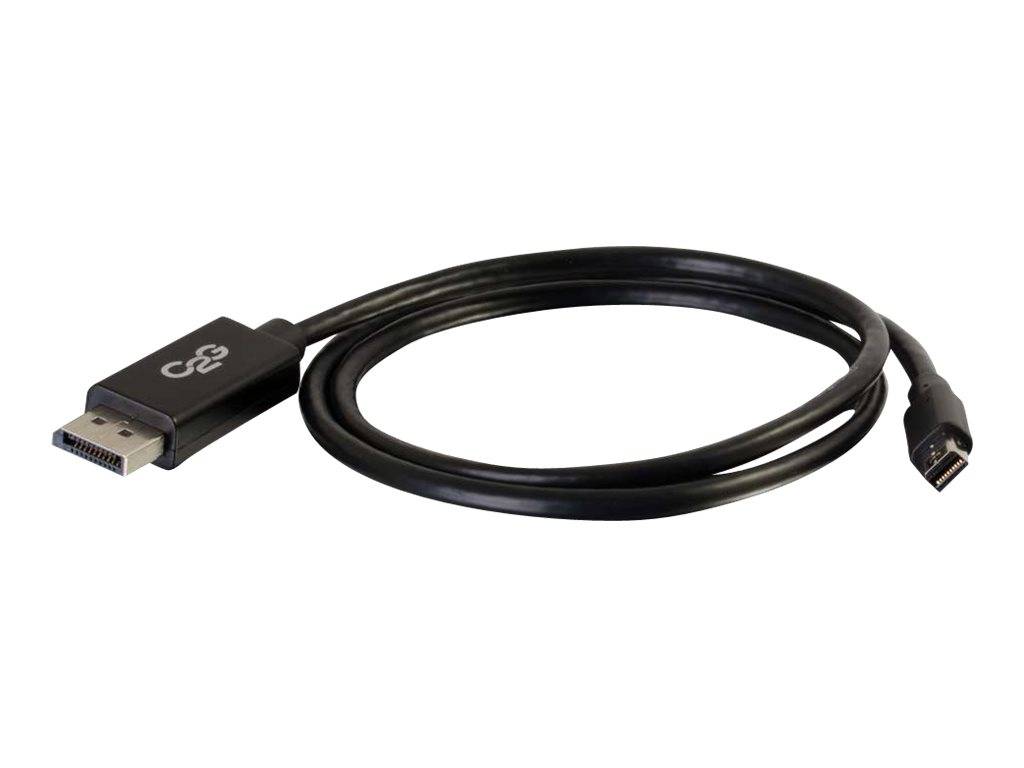 Schwarzes DisplayPort-Kabel mit einem männlichen Stecker an einem Ende und einem weiblichen Stecker am anderen Ende, aufgerollt auf weißem Hintergrund.