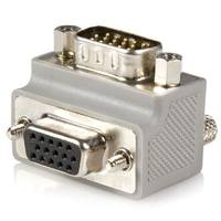 Ein VGA-zu-DVI-Adapter mit einer weiblichen VGA-Buchse und einem männlichen DVI-Stecker auf einem grauen Adapterbaustein.