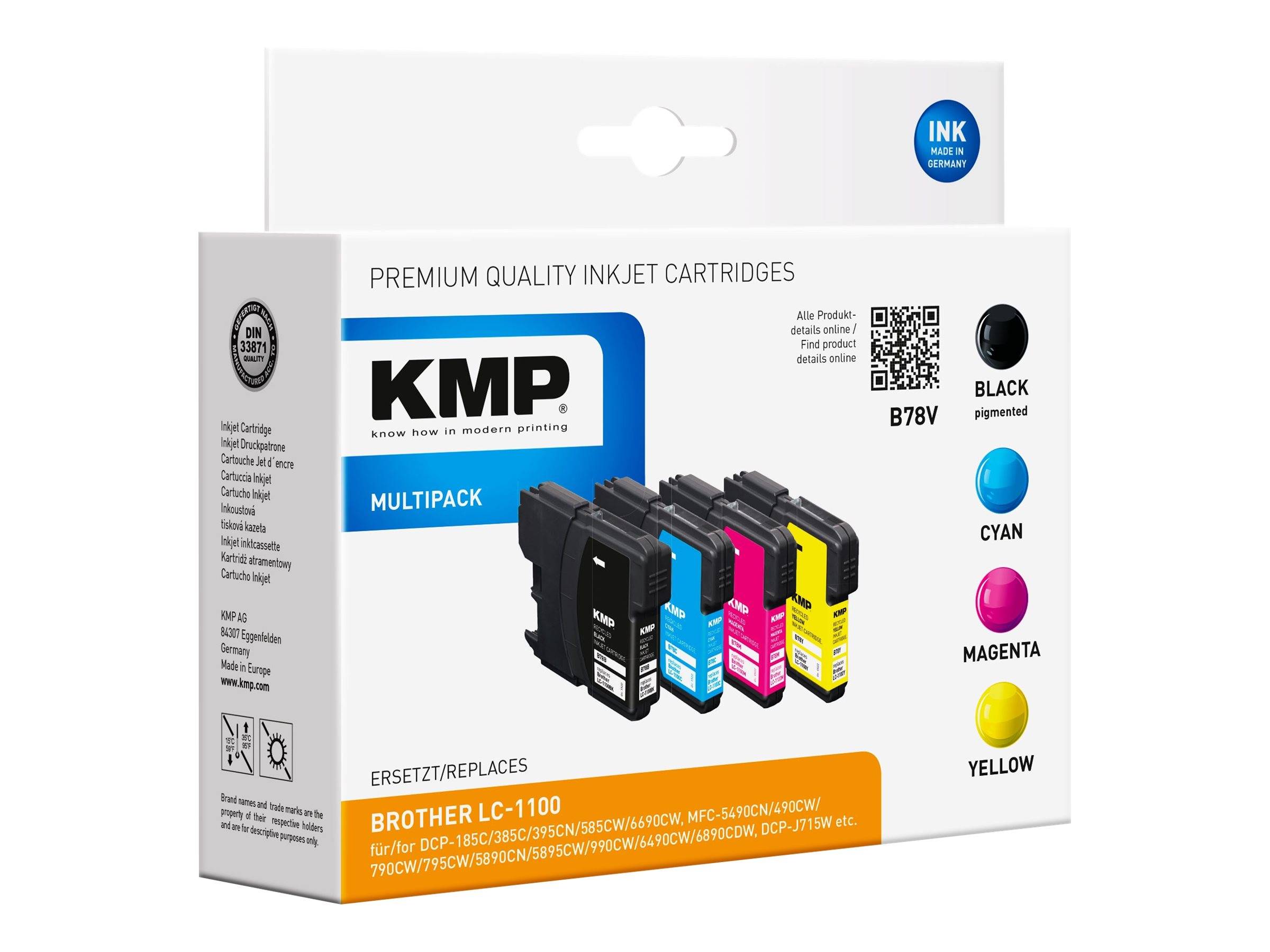 KMP MULTIPACK B78V - 4er-Pack - Schwarz, Gelb, Cyan, Magenta - kompatibel - Box - Tintenpatrone (Alternative zu: Brother LC1100BK, Brother LC1100C