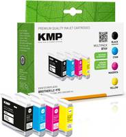 Schachtel mit KMP Premium-Tintenpatronen für Brother LC-121/123, gezeigt mit schwarzen, cyan-, magenta- und gelben Patronen.