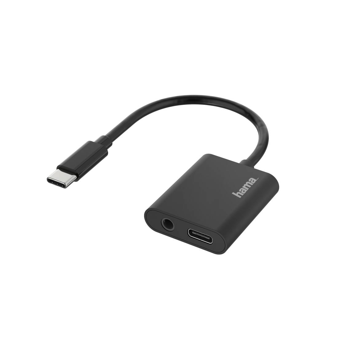Hama 2in1 - USB-C zu Kopfhöreranschluss / Ladeadapter - USB-C männlich bis Stereo Mini-Klinkenstecker, USB-C weiblich - Schwarz - USB-Stromversorgun