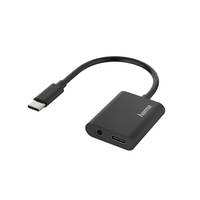 Hama 2in1 - USB-C zu Kopfhöreranschluss / Ladeadapter - USB-C männlich bis Stereo Mini-Klinkenstecker, USB-C weiblich - Schwarz - USB-Stromversorgun
