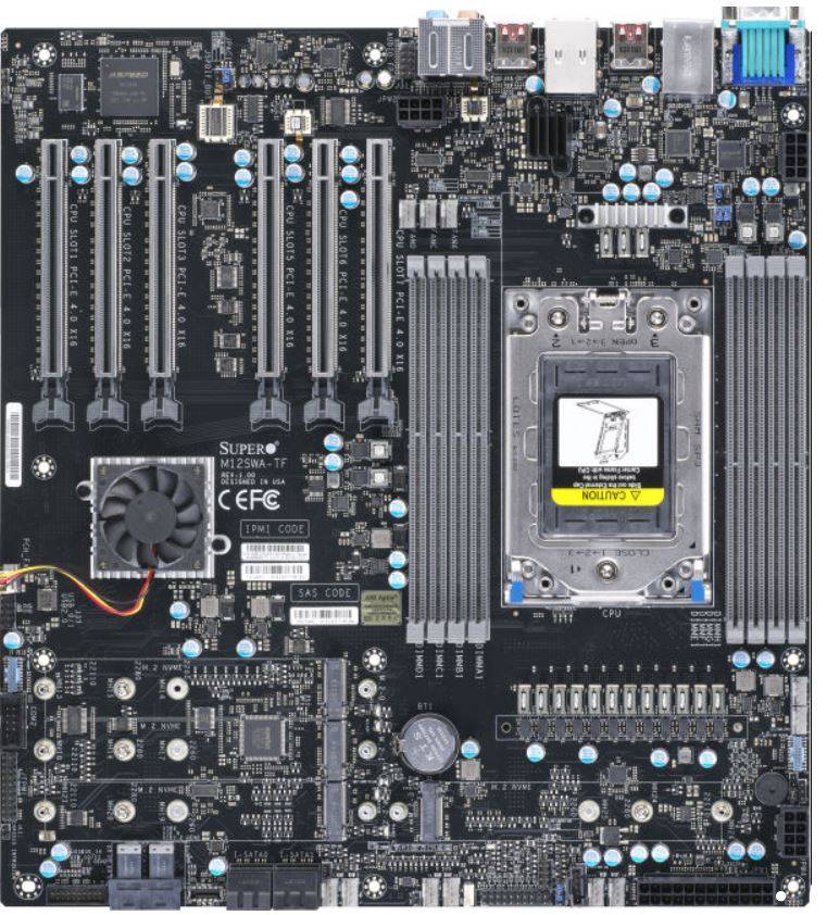 SUPERMICRO M12SWA-TF - Motherboard - Erweitertes ATX - Socket sWRX8 - AMD WRX80 Chipsatz - USB-C Gen2, USB 3.2 Gen 1, USB 3.2 Gen 2, USB-C Gen 2x2