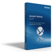 Acronis Backup für PC Softwareverpackung auf weißem Hintergrund, beschriftet mit „Acronis Backup für PC