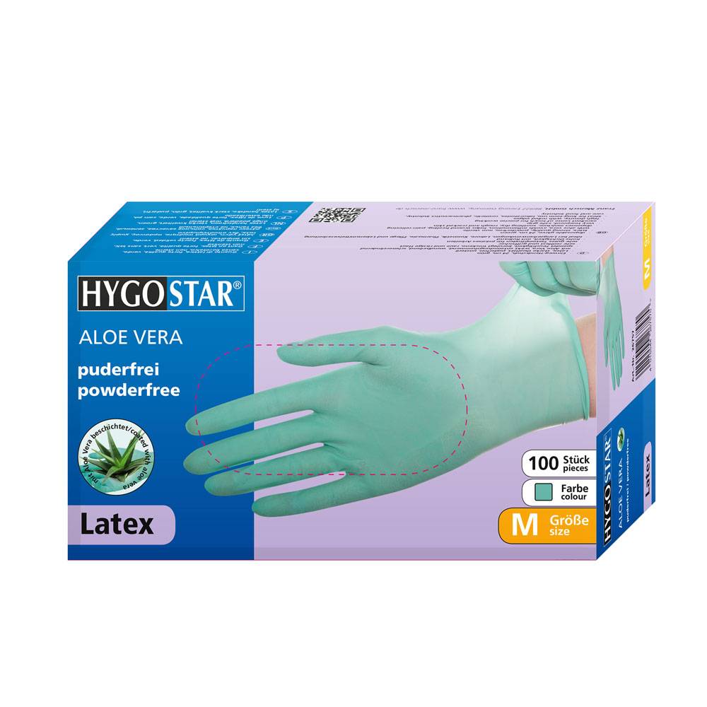 Hygostar Aloe Vera Latex-Einweghandschuh puderfrei (100 St.) Farbe: Grün, Gr. 7 (S)