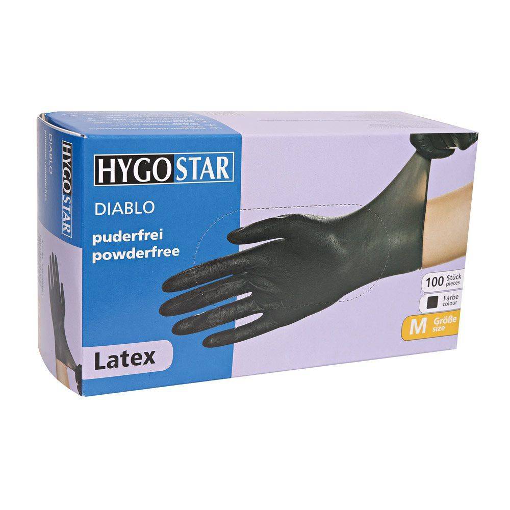 Hygostar Diabolo Latex-Einweghandschuh puderfrei unsteril (100 Stk.) Farbe: Schwarz, Gr. 7 (S)