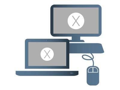Illustration eines Laptops, der mit einem externen Monitor verbunden ist, mit einer kabelgebundenen Maus, die ein Dual-Screen-Computer-Setup darstellt.