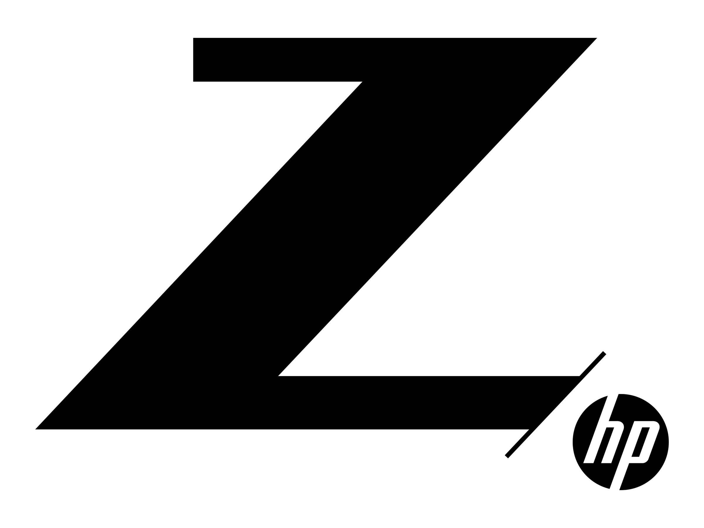 Großer schwarzer Buchstabe Z mit dem HP-Logo in der unteren rechten Ecke, das ein stilisiertes Markengraphik auf weißem Hintergrund bildet.