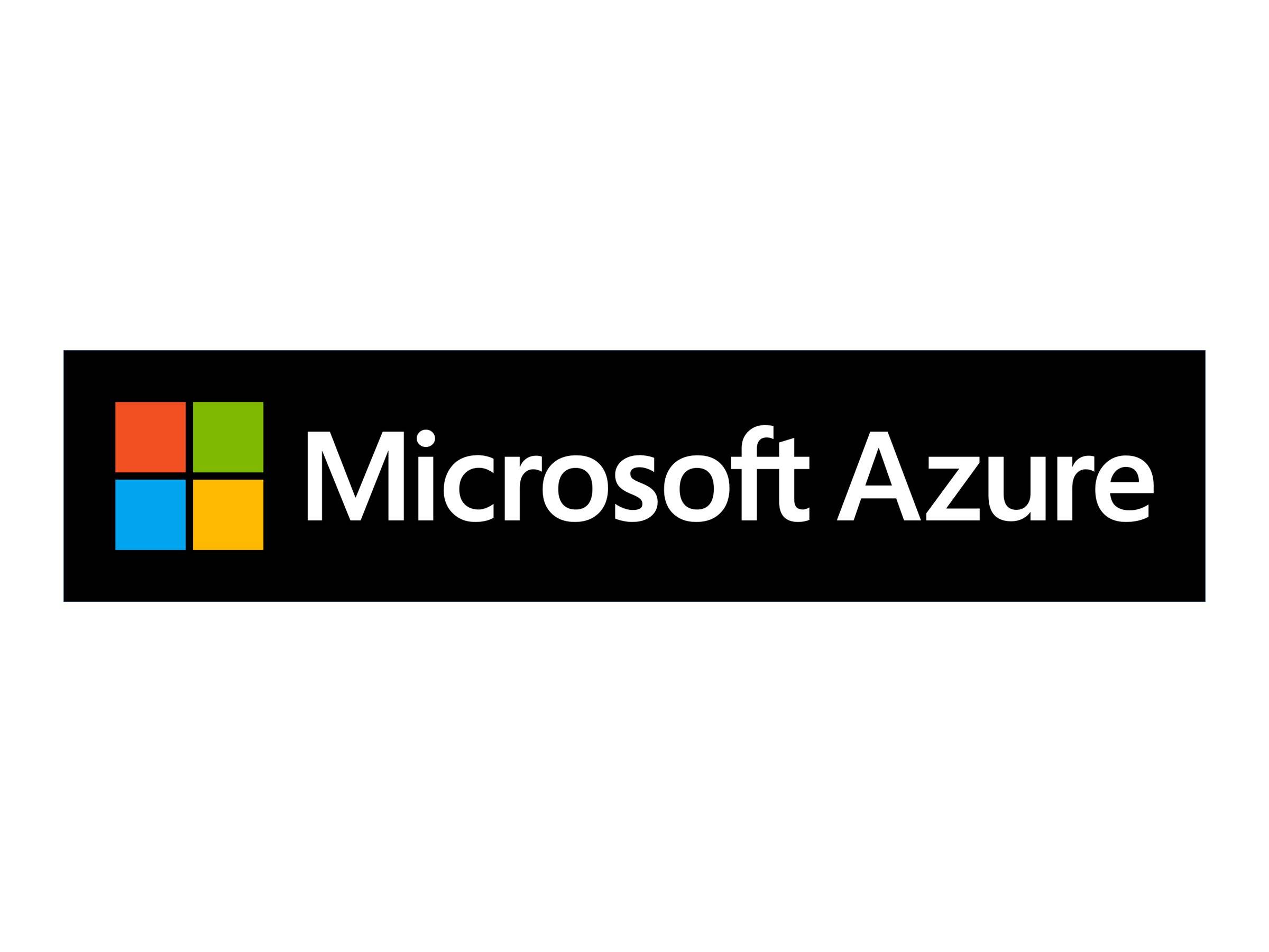 Microsoft Azure Logo mit einem vierfarbigen Quadratsymbol und weißem Text 