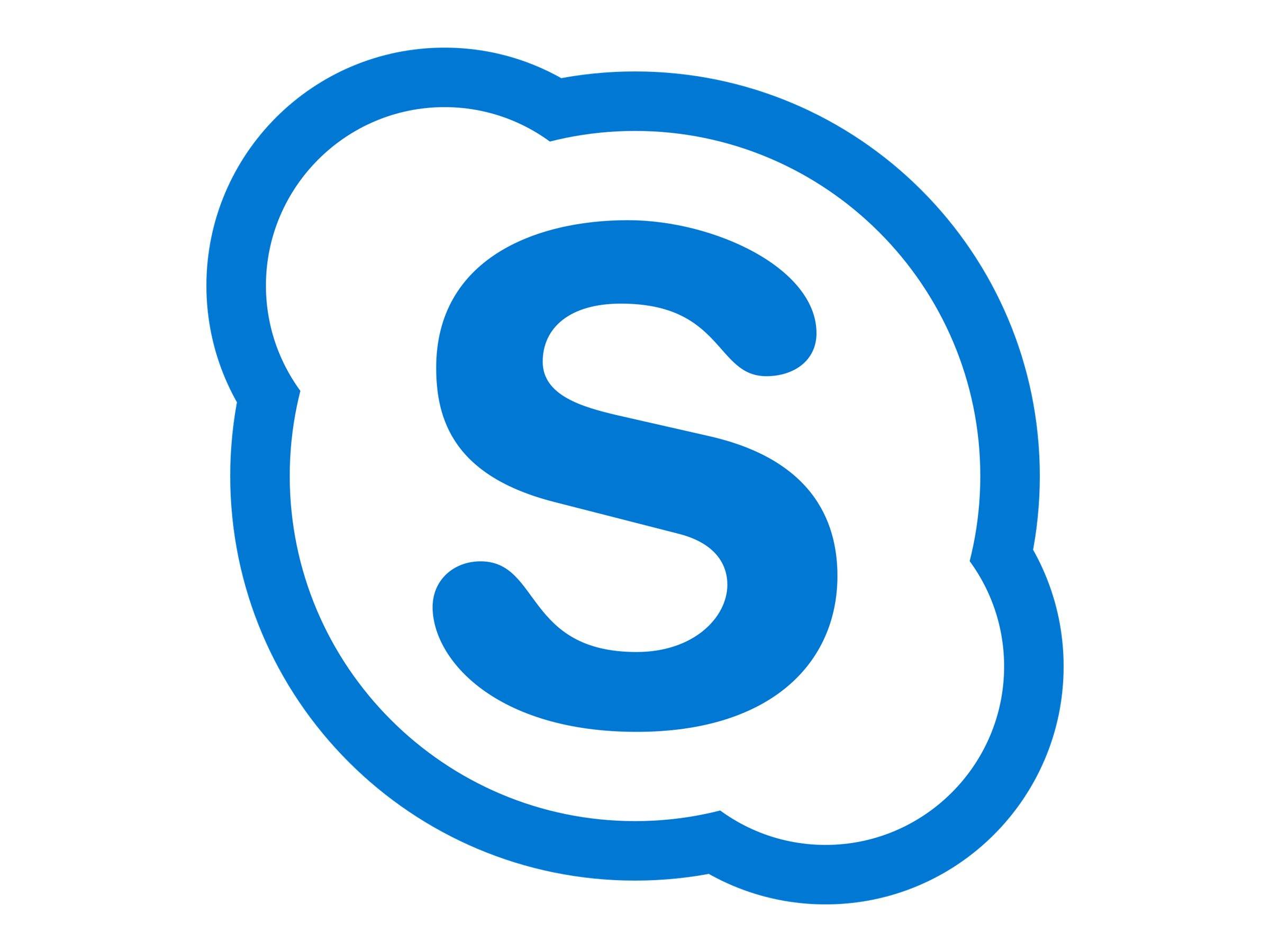 Blaues Skype-Logo mit einer weiß umrandeten Wolkenform und einem großen weißen „S