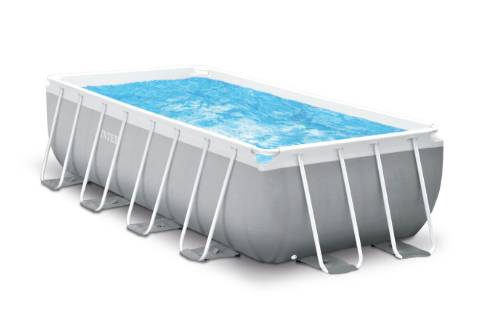 Intex 26788GN, Gerahmter Pool, Erwachsener & Kind, Leiter, Wetterfest, Blau, Grau