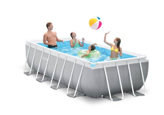 Intex 26788GN, Gerahmter Pool, Erwachsener & Kind, Leiter, Wetterfest, Blau, Grau