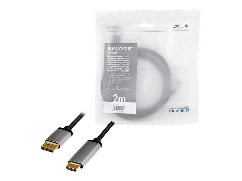 LogiLink - Adapterkabel - DisplayPort männlich bis HDMI männlich - 2 m - Dreifachisolierung - Schwarz - unterstützt 4K 60 Hz (3840 x 2160)