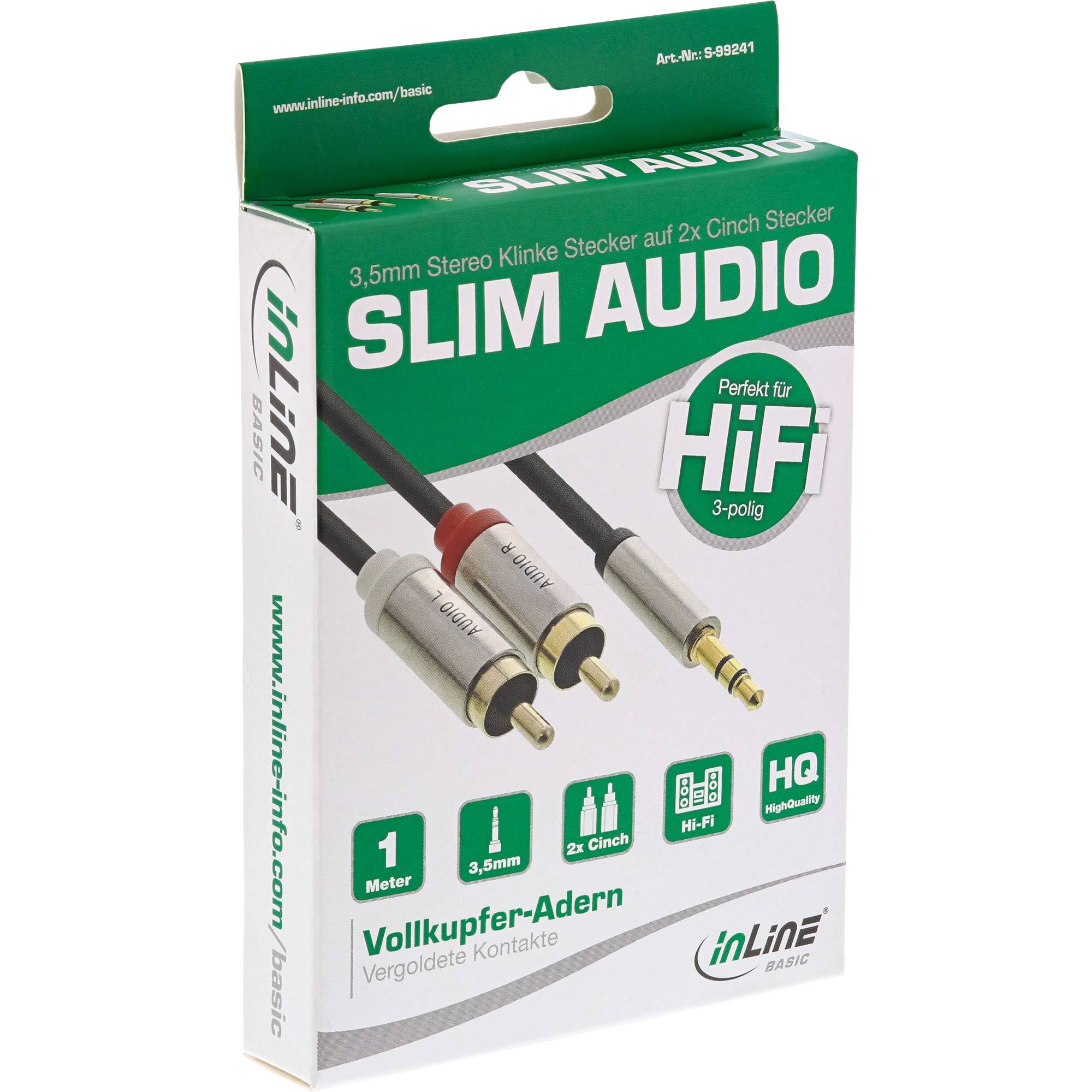 INLINE - Basic Slim Audio Kabel Klinke 3,5mm ST an 2x Cinch ST - 1m