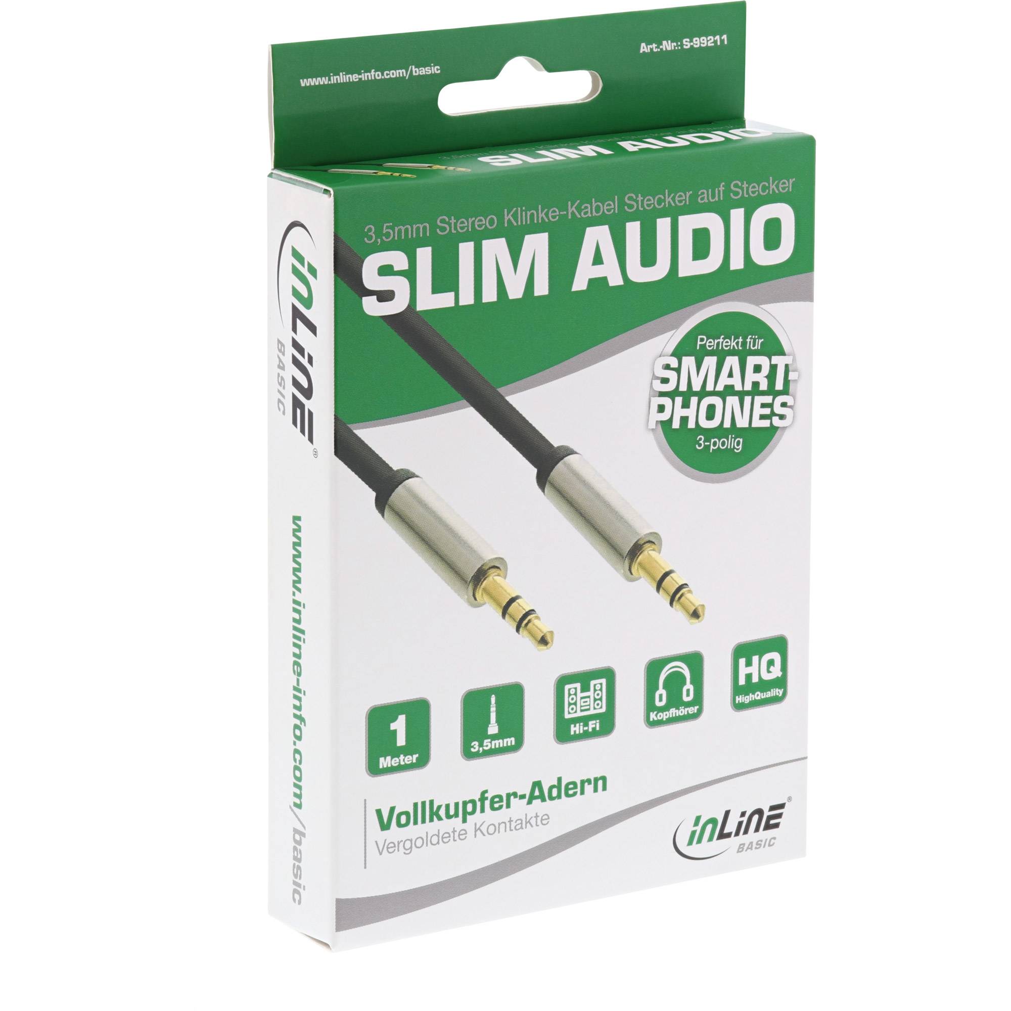 INLINE - Basic Slim Audio Cable 3.5mm M/M - Stereo - 1m