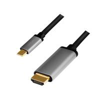 Zwei USB-C-zu-HDMI-Adapterkabel auf weißem Hintergrund dargestellt, ein größerer Stecker vorne und ein kleinerer dahinter.