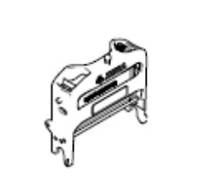 Schwarz-Weiß-Illustration einer kleinen Metallhalterung oder eines Ständers mit geschlitzten Öffnungen und Beinen, in perspektivischer Darstellung auf einfachem Hintergrund.
