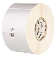 Große Rolle mit blanken weißen Klebeetiketten oder Aufkleberpapier auf einer Spule.