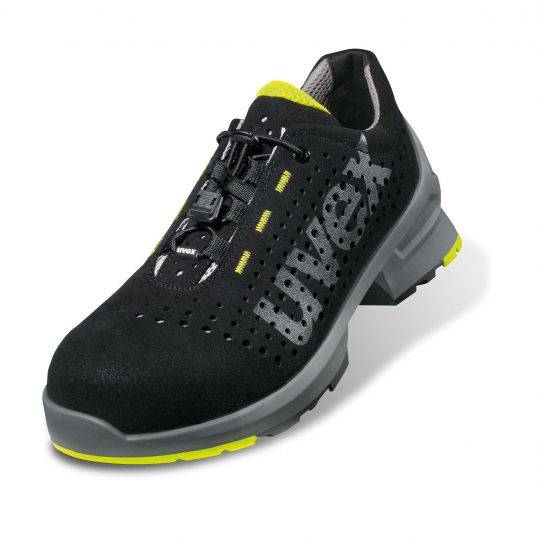 Uvex 85438, Unisex, Erwachsener, Sicherheitsschuhe, Schwarz, Limette, ESD, S1, SRC, Speed-Schnürsenkel