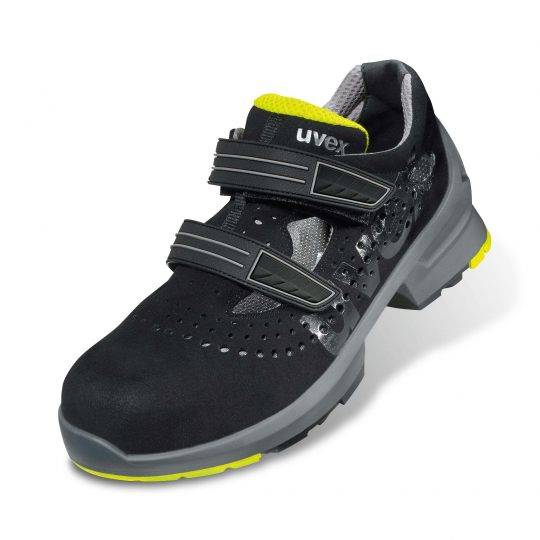 Uvex 85428, Unisex, Erwachsener, Sicherheitssandalen, Schwarz, Limette, ESD, S1, SRC, Klettverschluss