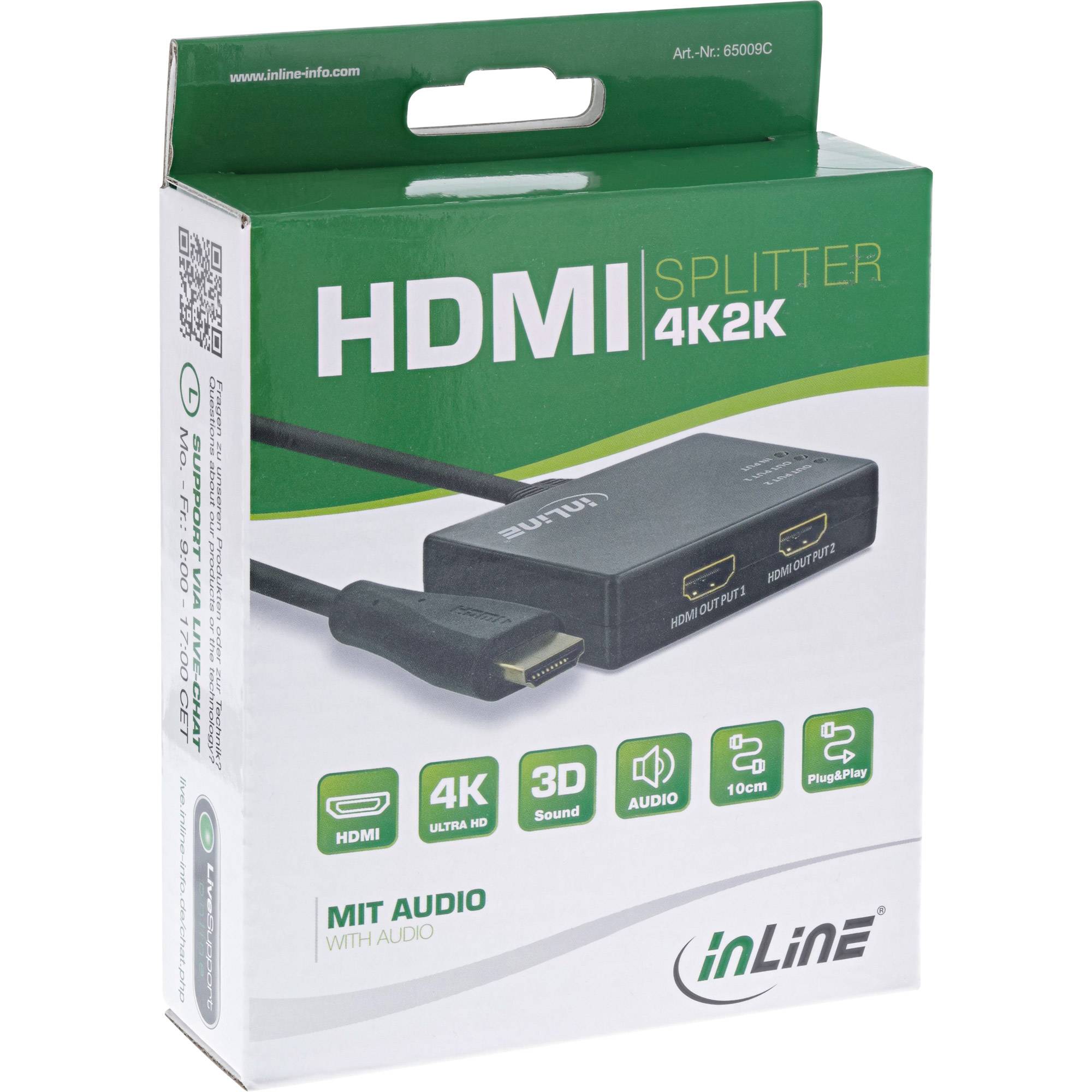 INLINE - HDMI Splitter/Verteiler - 2-fach - 4K/60Hz - mit integriertem Kabel