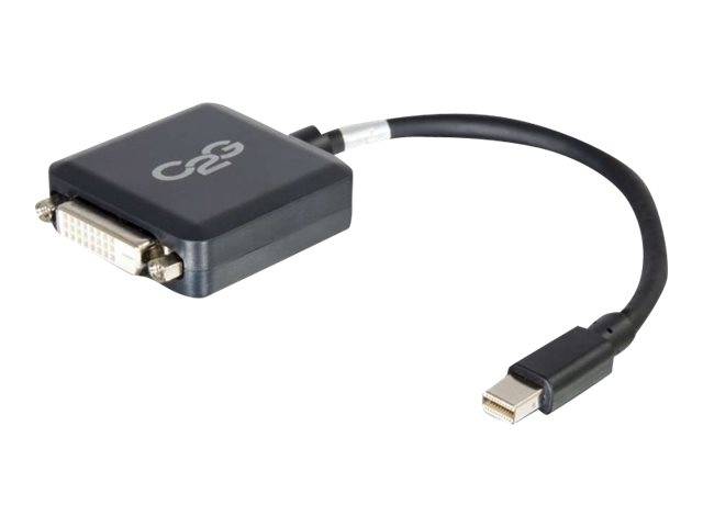 Schwarzes Adapterkabel mit einem Mini-DisplayPort-Anschluss an einem Ende und einem DVI-Anschluss am anderen Ende.