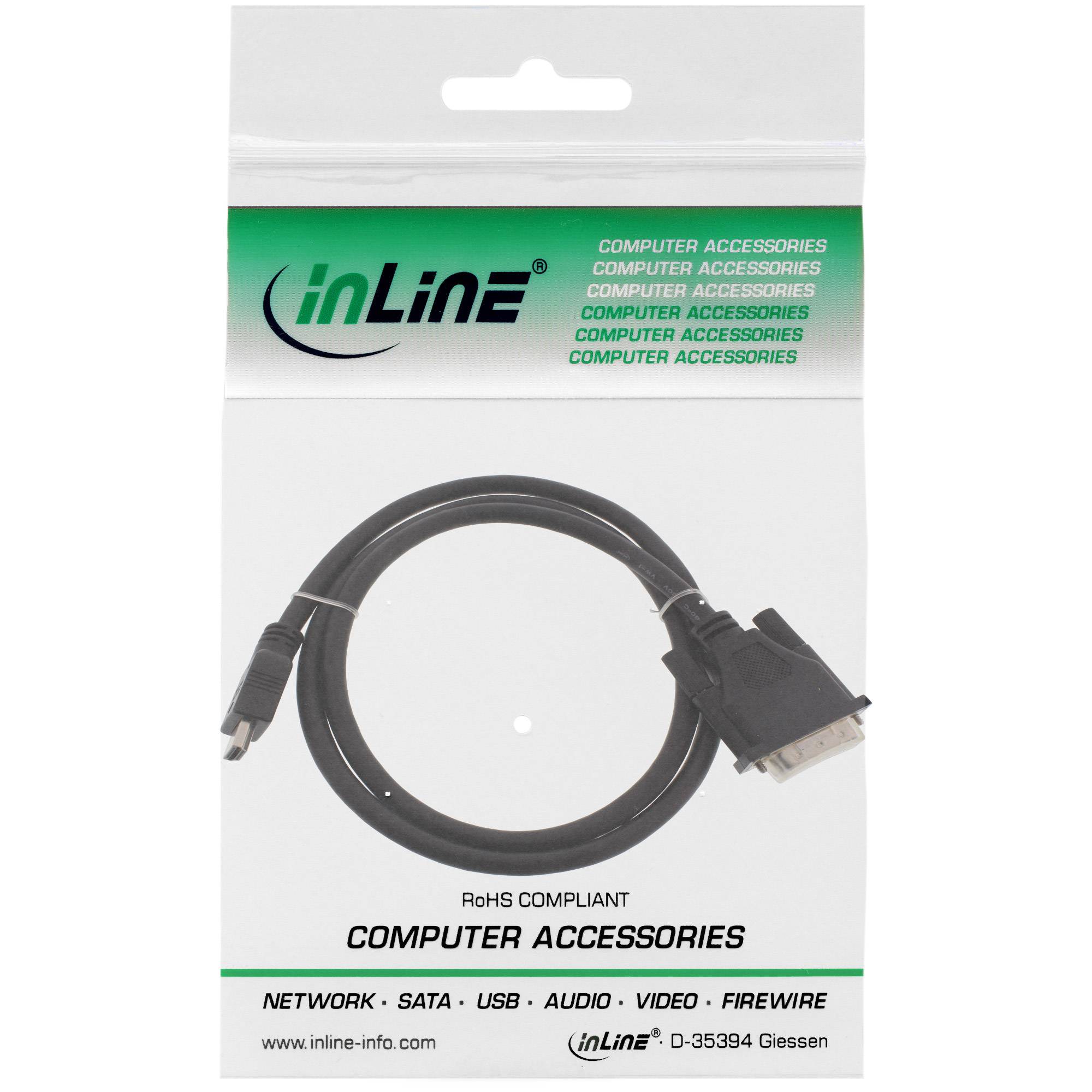 INLINE - HDMI-DVI Adapterkabel - HDMI Stecker auf DVI 18+1 Stecker - 1m