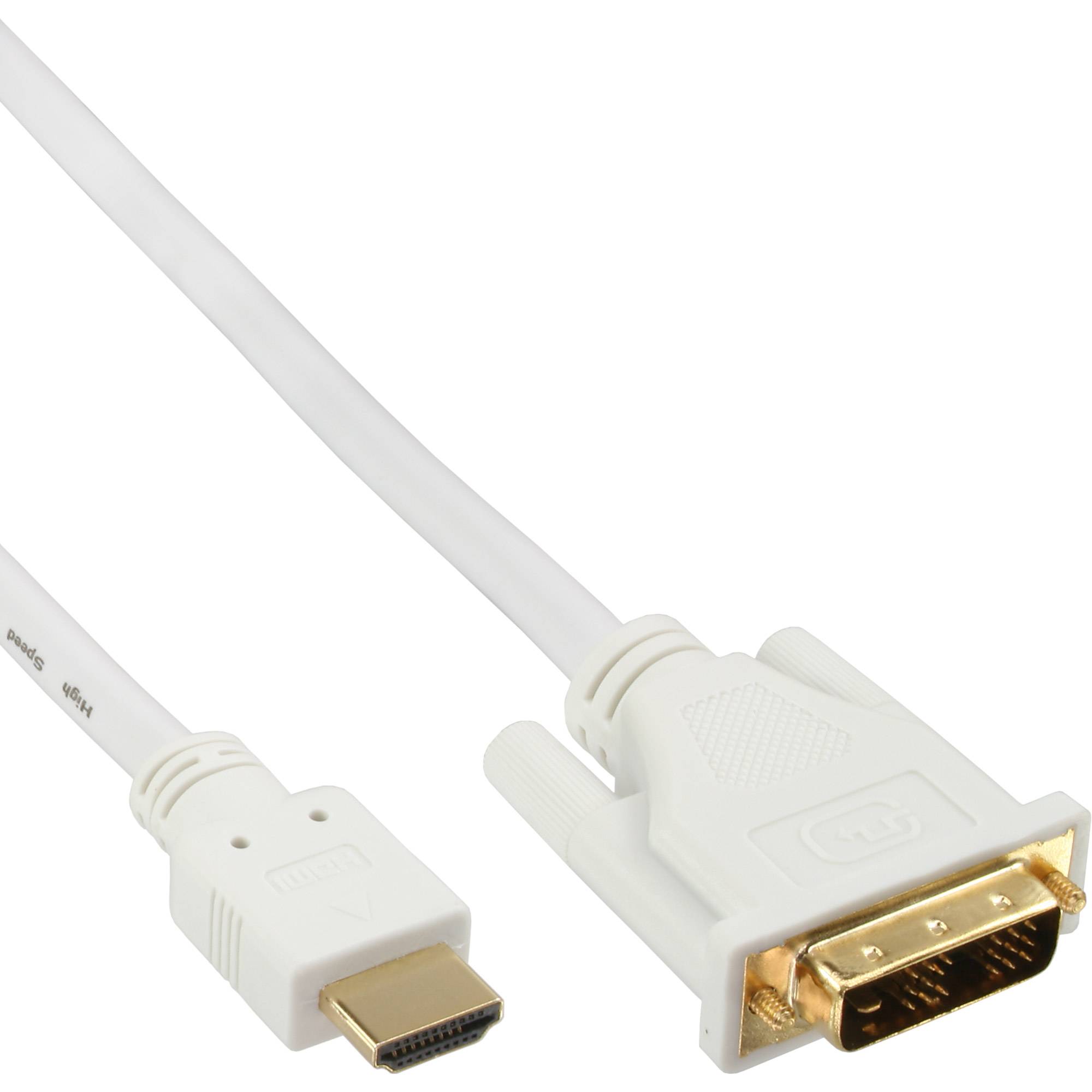 INLINE - HDMI-DVI Kabel - weiß / gold - HDMI Stecker auf DVI 18+1 Stecker - 3m