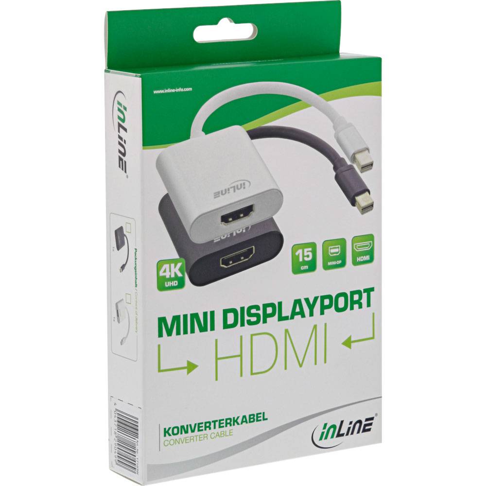 INLINE - Mini DisplayPort HDMI Adapterkabel Aluminium mit Audio - 4K/60Hz - schwarz
