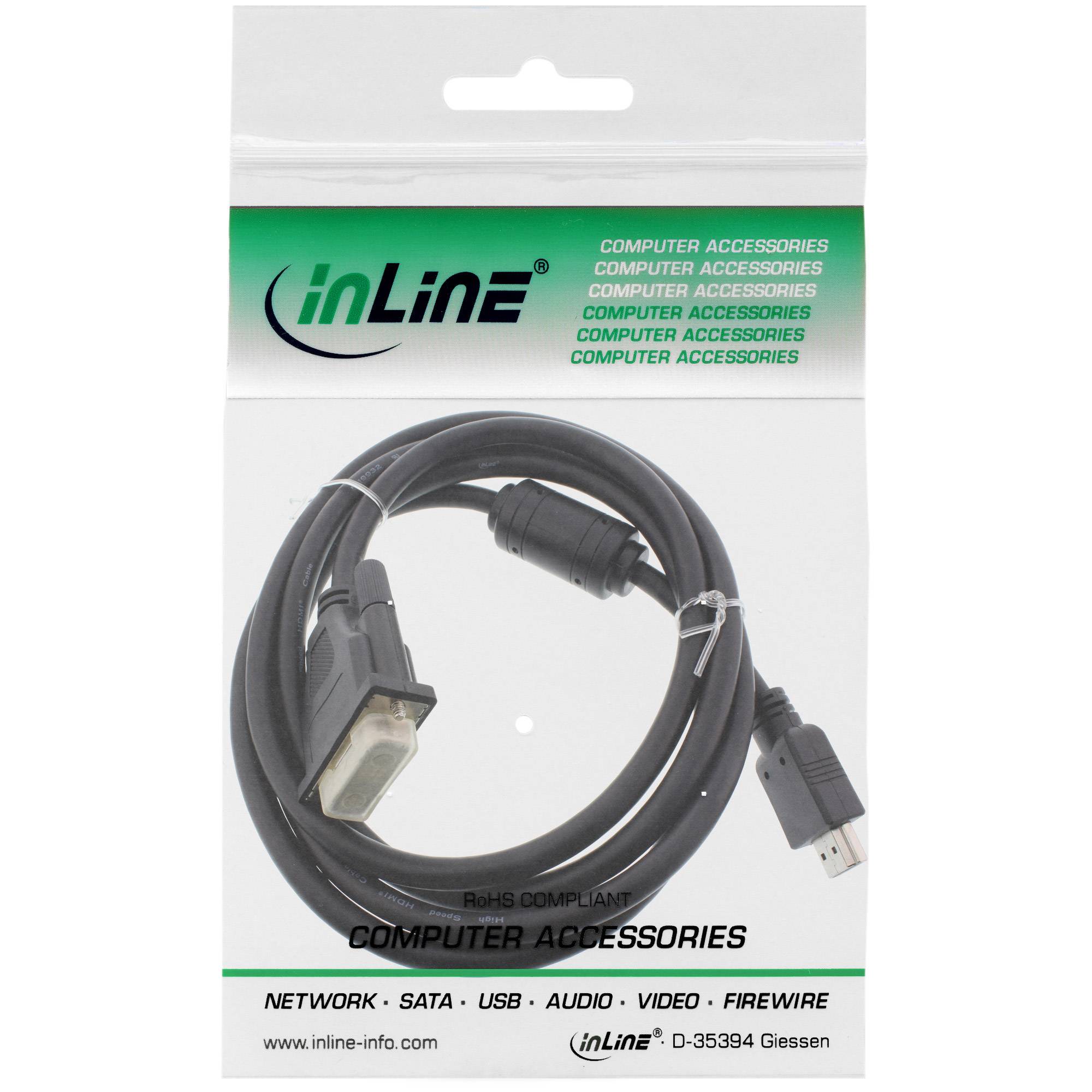 INLINE - HDMI-DVI Adapterkabel - 19pol Stecker auf 18+1 Stecker - mit Ferrit - 1m