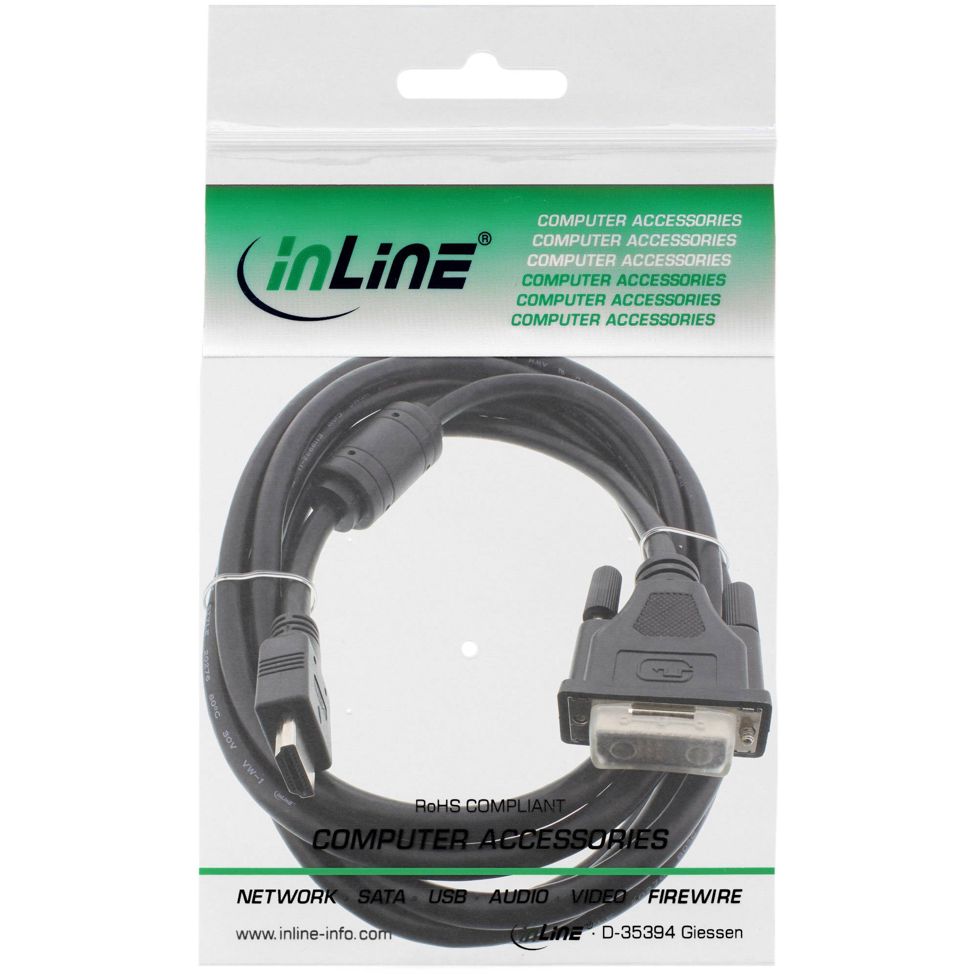 INLINE - HDMI-DVI Adapterkabel - 19pol Stecker auf 18+1 Stecker - mit Ferrit - 5m