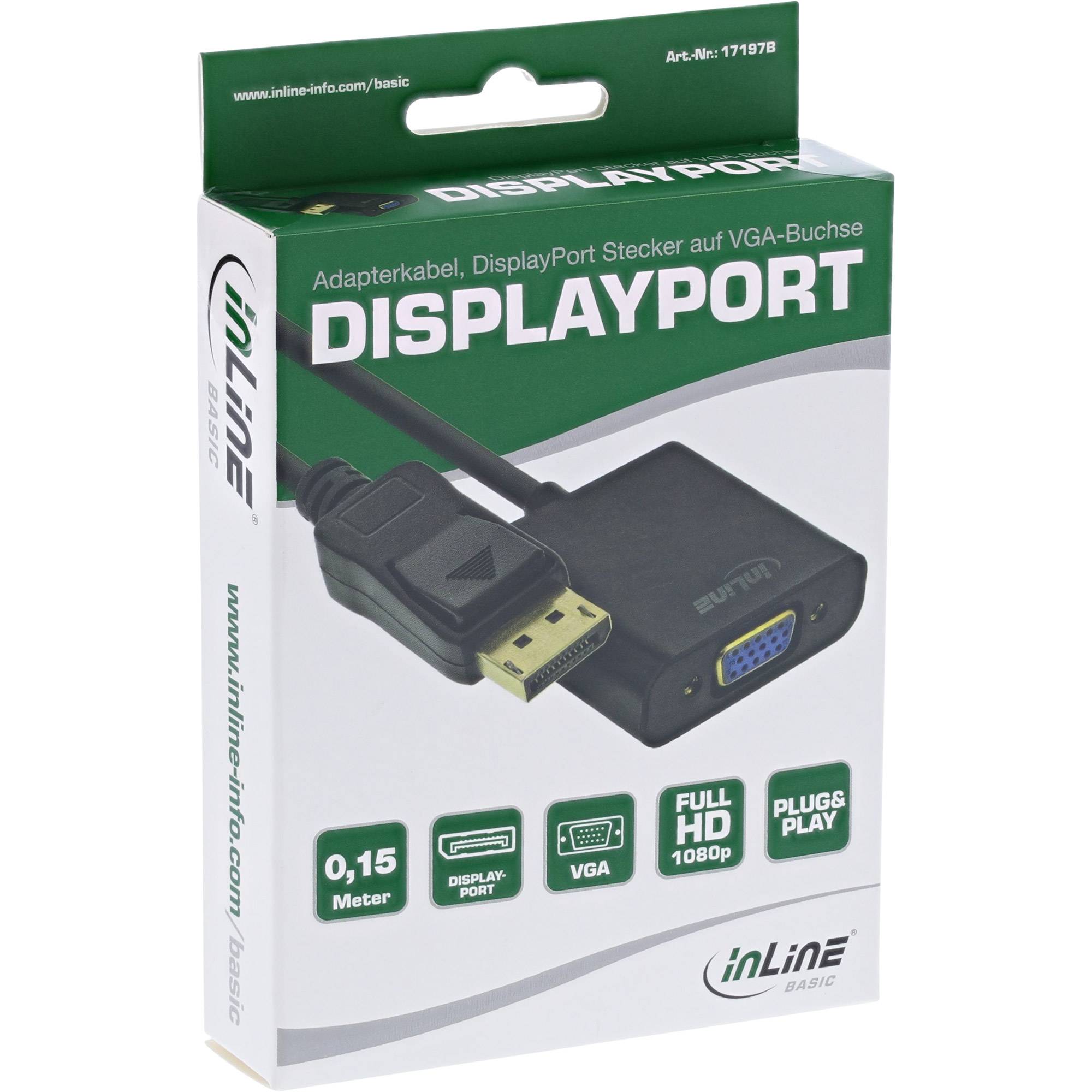 INLINE - Basic DisplayPort zu VGA Adapterkabel - schwarz - 0,15m