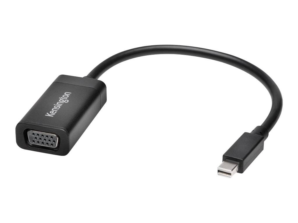 Schwarzes Kensington-Adapterkabel mit Mini-DisplayPort-Anschluss auf der einen Seite und VGA-Buchse auf der anderen Seite