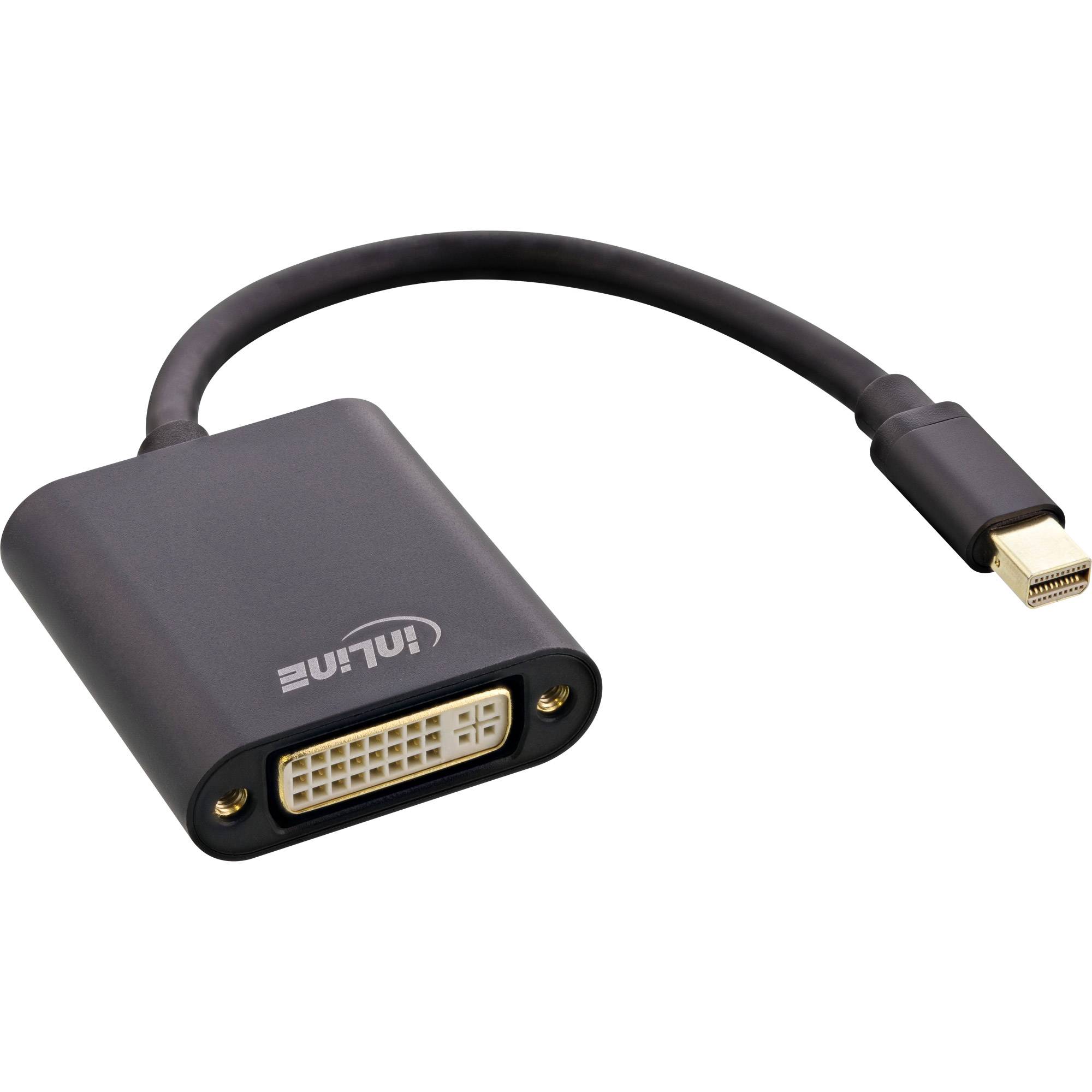 Schwarzes HDMI-zu-DVI-Adapterkabel mit kompaktem weiblichem DVI-Anschluss und männlichem HDMI-Stecker auf weißem Hintergrund.