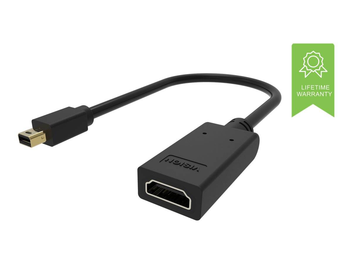 Mini-DisplayPort-zu-HDMI-Adapterkabel mit einem Lifetime-Warranty-Abzeichen, dargestellt vor weißem Hintergrund.