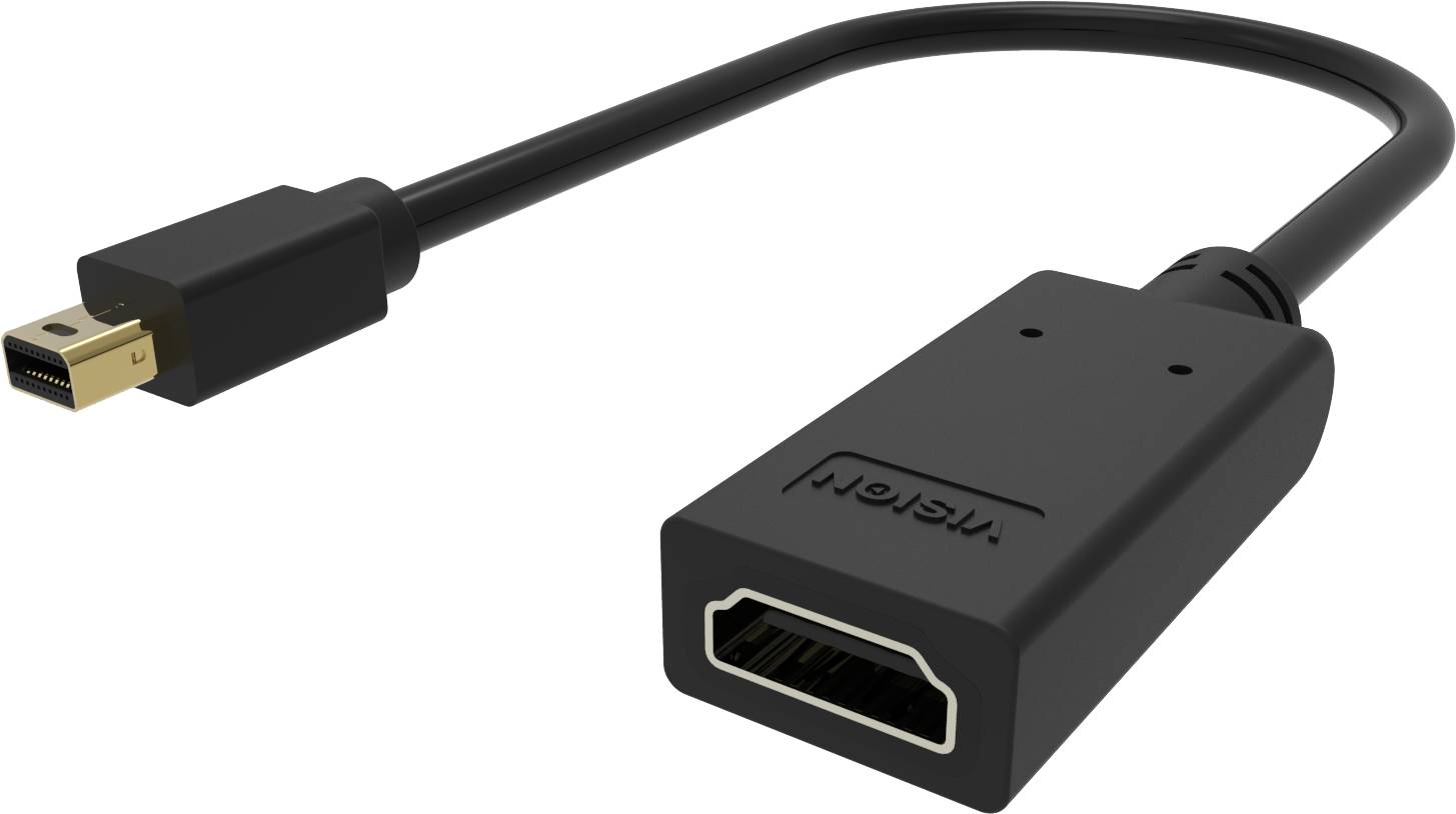 Schwarzes HDMI-Adapterkabel mit einem Stecker auf der einen Seite und einer weiblichen HDMI-Buchse auf der anderen Seite.