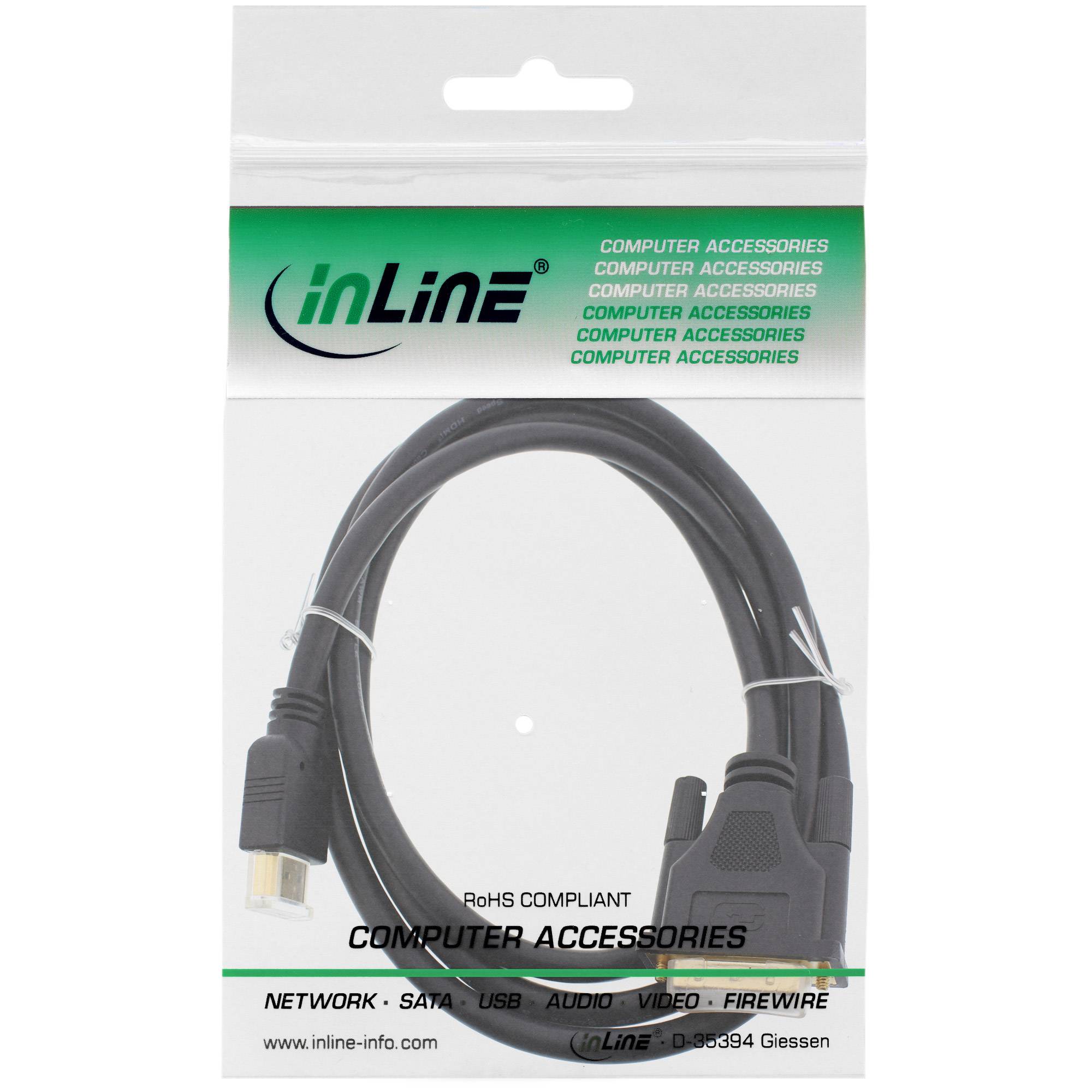 INLINE - HDMI-DVI Kabel - vergoldete Kontakte - HDMI ST auf DVI 18+1 ST - 1,5m