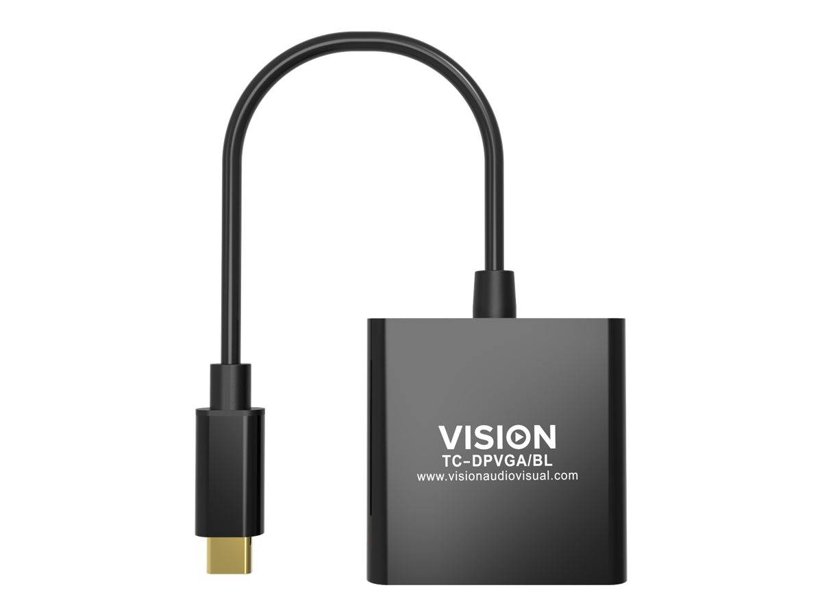 Schwarzer USB-C-zu-VGA-Adapter mit der Bezeichnung „VISION TC-DPVGABL