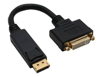 DisplayPort zu DVI-Adapterkabel mit schwarzen Steckern und einem kurzen gebogenen Kabel auf weißem Hintergrund