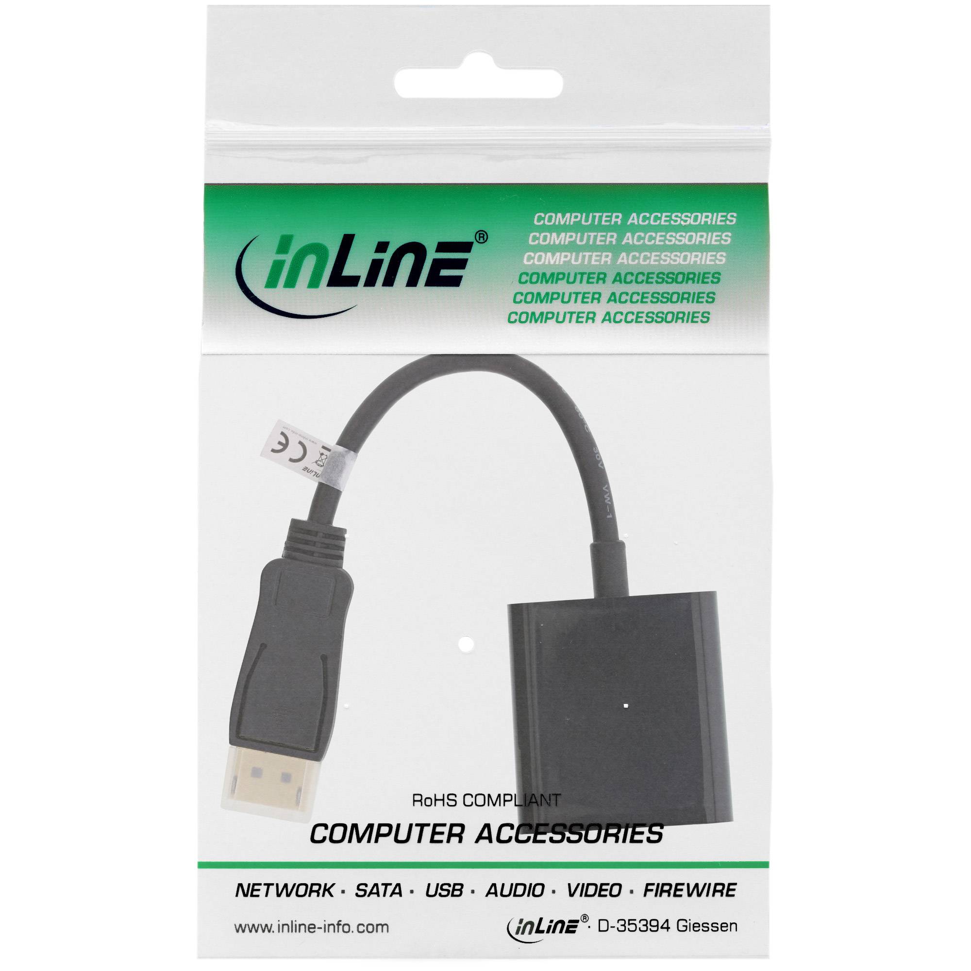 Paket eines inLine-Computerzubehör-Adapterkabels mit USB-Stecker und schwarzem Anschluss, gekennzeichnet mit „RoHS-konform