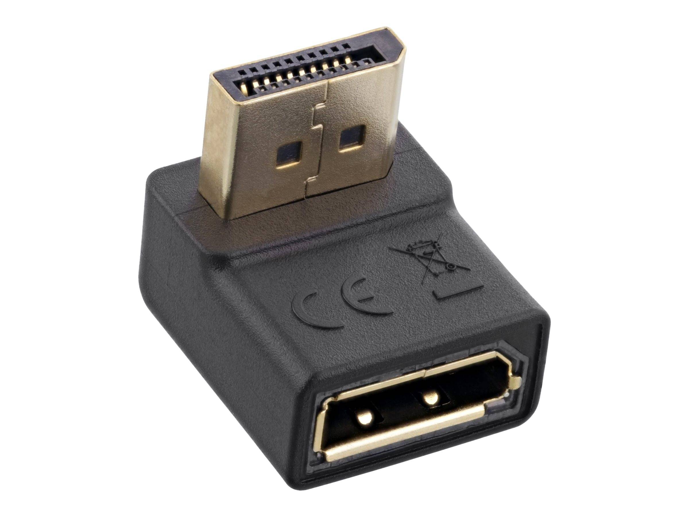 Nahaufnahme eines HDMI-Adapters mit einem männlichen HDMI-Stecker auf der einen Seite und einer weiblichen HDMI-Buchse auf der anderen Seite, auf weißem Hintergrund.