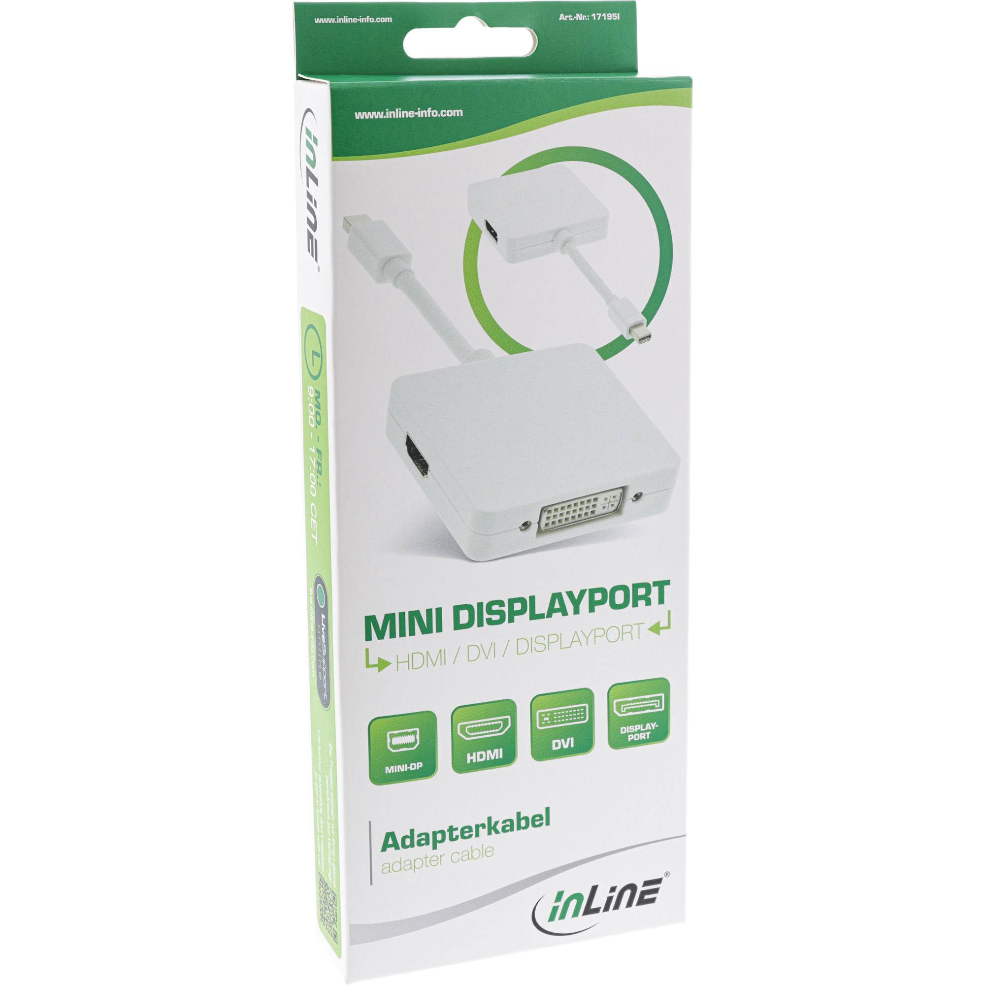 INLINE - Mini DisplayPort zu HDMI/DVI/DisplayPort Adapterkabel - weiß