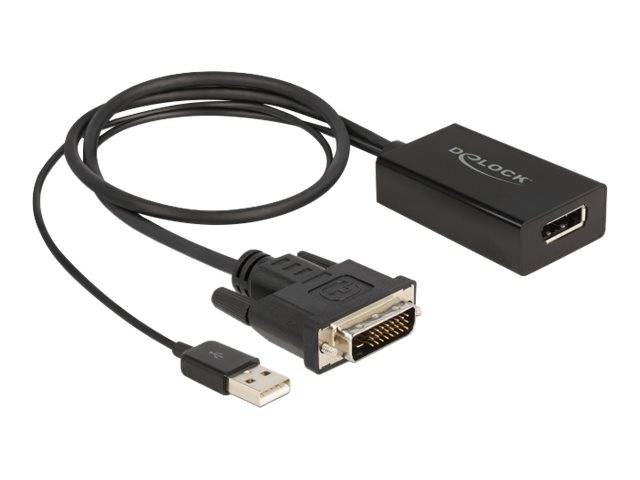 DVI-zu-HDMI-Adapterkabel mit USB-Stromversorgungsleitung, zeigt DVI-, HDMI- und USB-Anschlüsse auf weißem Hintergrund.