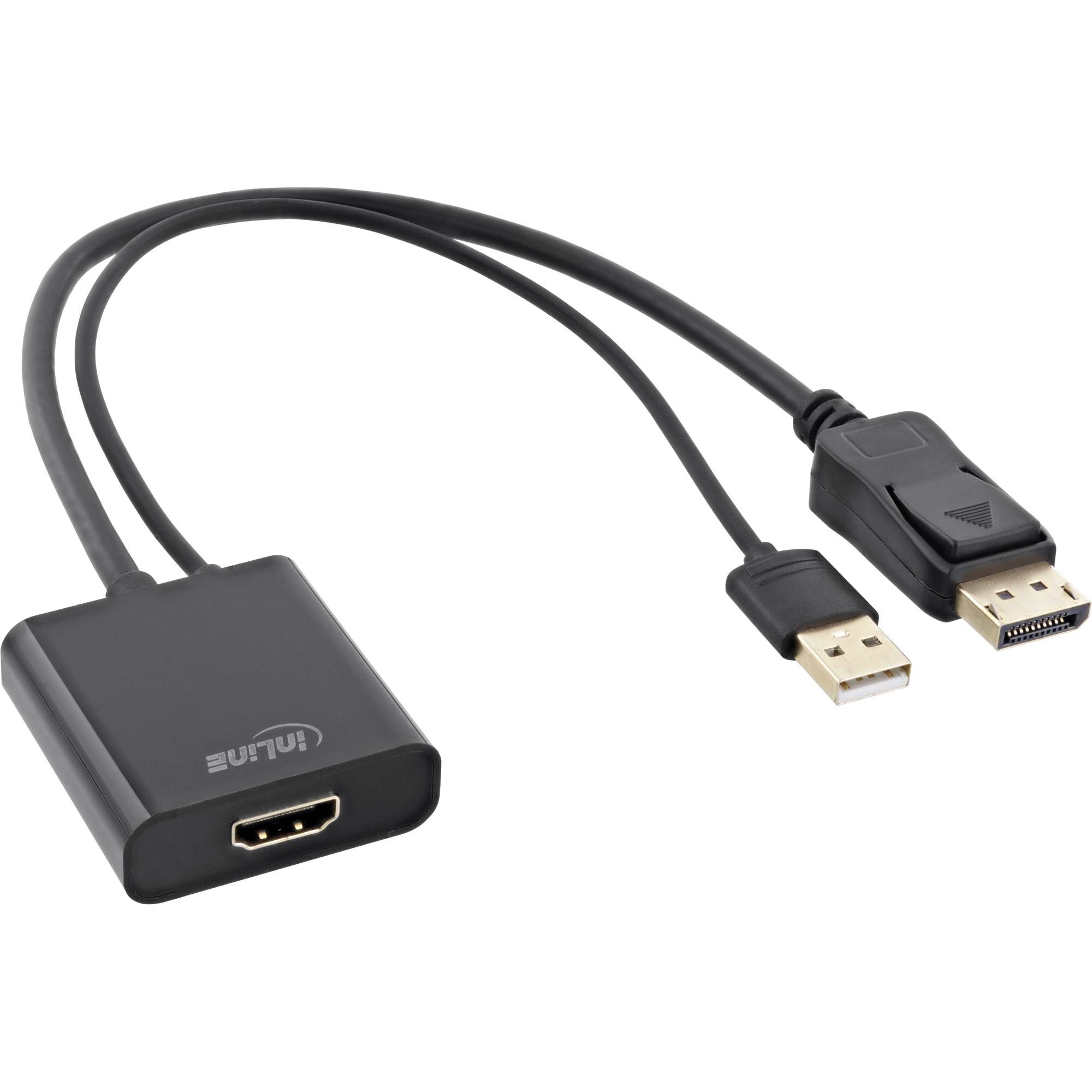 INLINE - HDMI BU zu DisplayPort ST Konverter Kabel - 4K - schwarz/gold - 0,3m