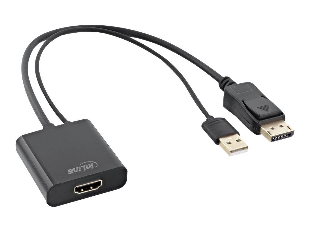 INLINE - HDMI BU zu DisplayPort ST Konverter Kabel - 4K - schwarz/gold - 0,3m