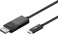 Ein schwarzer USB-C zu HDMI-Adapter mit einem Logo auf der Kabelseite, der verwendet wird, um Geräte mit USB-C-Anschlüssen mit HDMI-Displays zu verbinden.